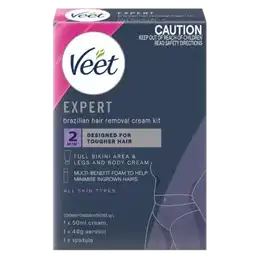 Veet Expert Brazilian Hair Removal Cream Kit (50mL Cream + 48g Aerosol + 1x Spatula)